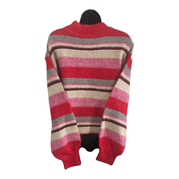 Jessica Simpson pink multi‎ striped fuzzy high crewneck sweater size small new - Picture 12 of 15